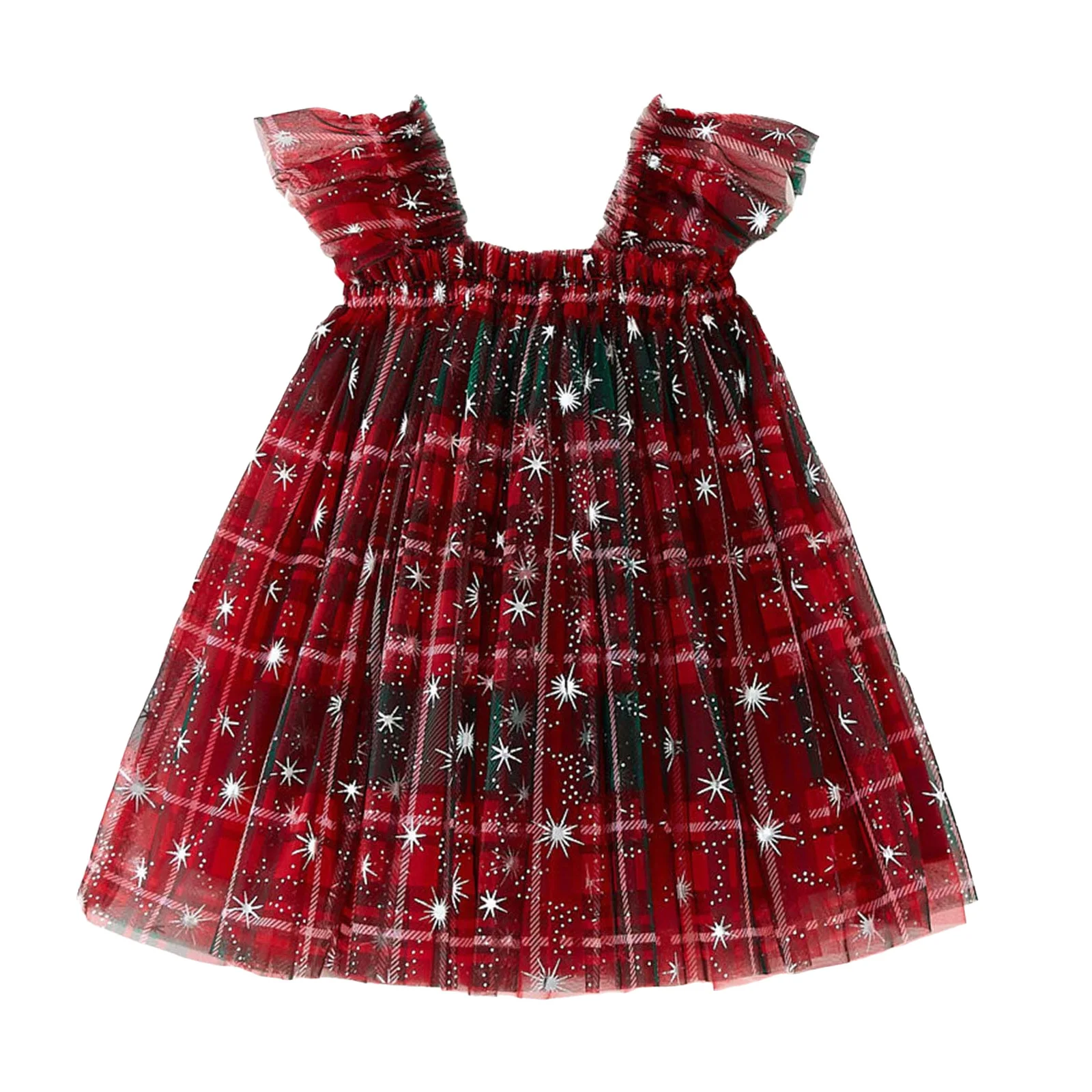 Toddler Baby Girls Sleeveless Spaghetti Strap Glittery Stars Mesh Tutu Dress for Christmas New Year Party Holiday Festivals