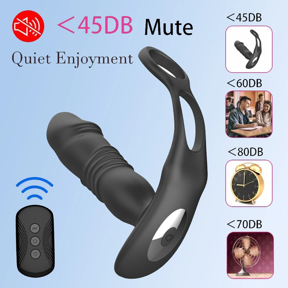 Thrusting Prostate Massager Anal Vibrator Stimulator Delay Ejaculation Lock Ring Anal Butt Plug 3 in 1 Dildos Sex Toys For Men