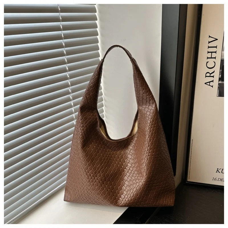 Women\'s Retro Artificial Leather Woven Pattern Shoulder Bag Large Capacity Tote Bag Casual Armpit Bag Large Tote Bag Daily Work