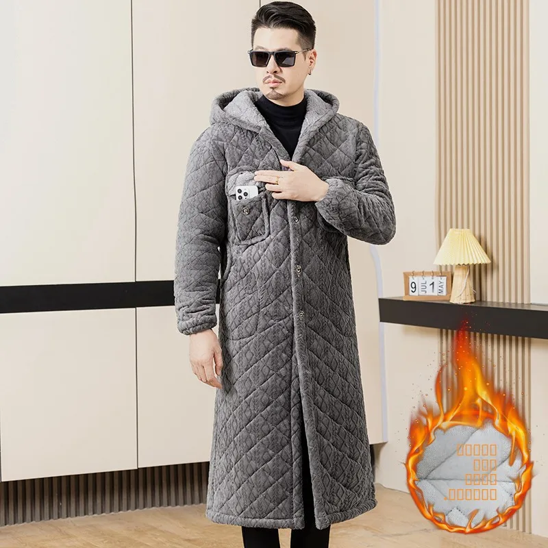 

Men's Thiened Fce Lined Cotton Jaet Home Clothes Coat Long Warm Workwear Outerwear with Multiple kets for Casual Use