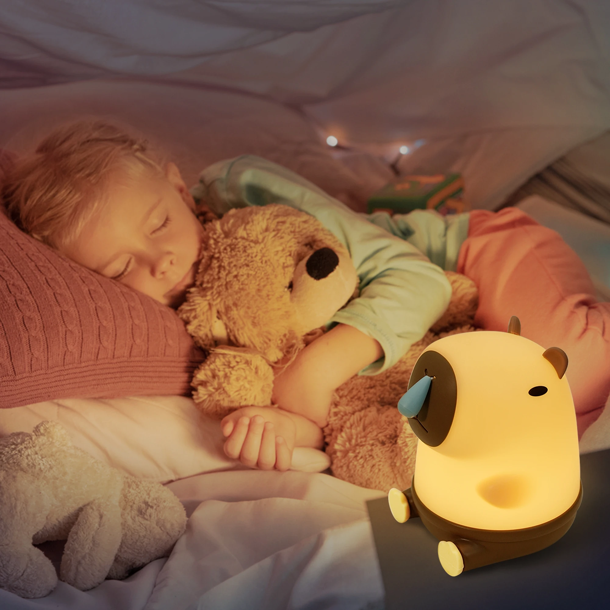 Capybara lampu malam LED untuk bayi, Capibala lampu makan baru lahir, lampu samping tempat tidur lampu otomatis tertunda