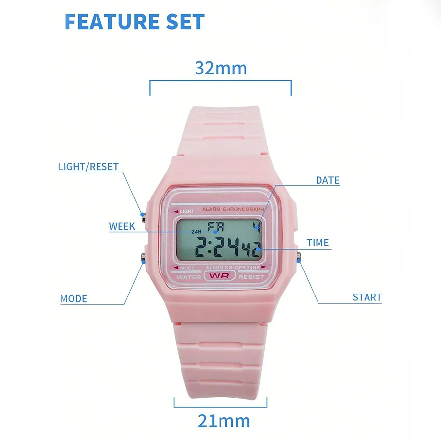 1pc Kids Tpu Strap Led Square Dial Digital Watch For Teen Students Daily Life