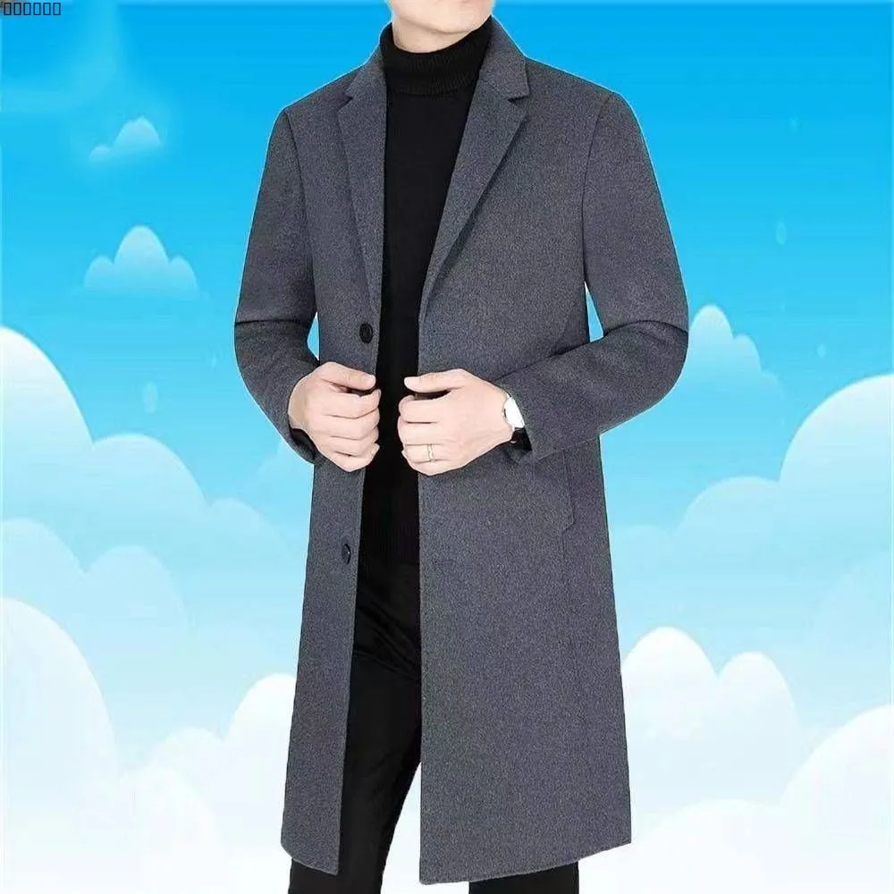 

Элегантное мужское шерстяное пальто средней длины для осени и зимы, модная верхняя одежда с классическим воротником-стойкой на одной пуговице