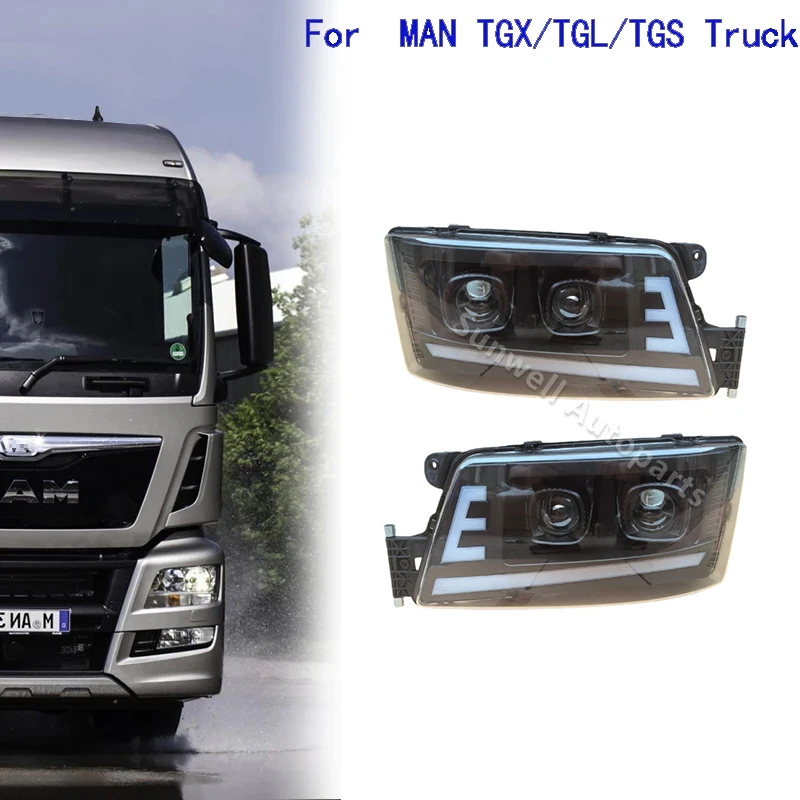 1 Pair 24V FULL LED HEAD LAMP USED FOR MAN TGX TGL TGS TRUCK HEAD LIGHT 81251016497 81251016496