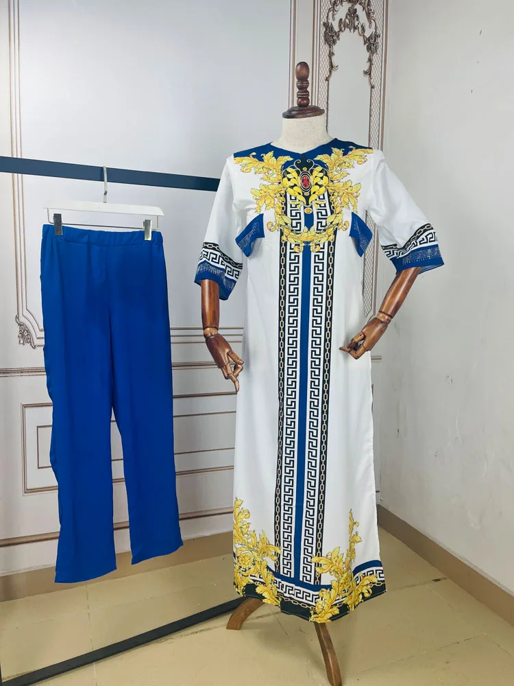 2023 High Quantity Materical  African Sexy New Design Long ChiffonTop With Cotthon  Pants 2 Pieces For Lady