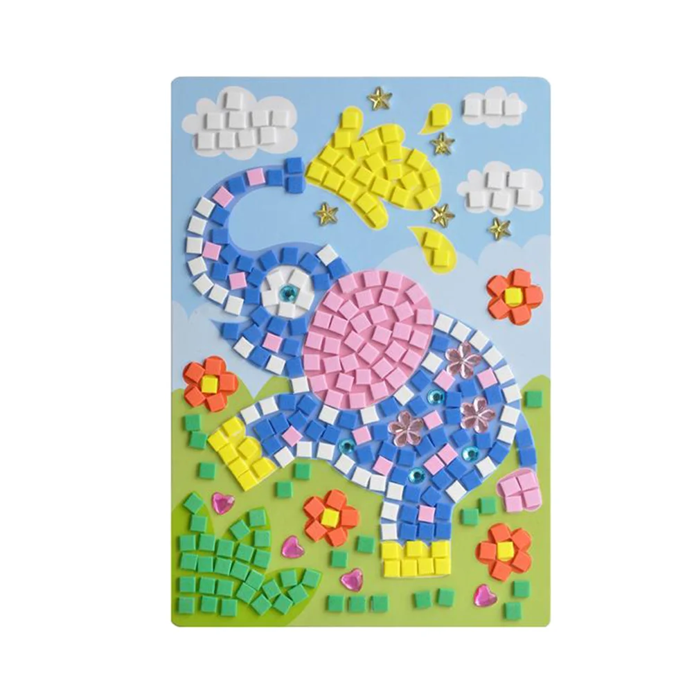 6 uds pegatinas de mosaico 3D Diy calcomanías de cristal de dibujos animados artesanía educativa rompecabezas para niños suministros de juego de coordinación mano-ojo