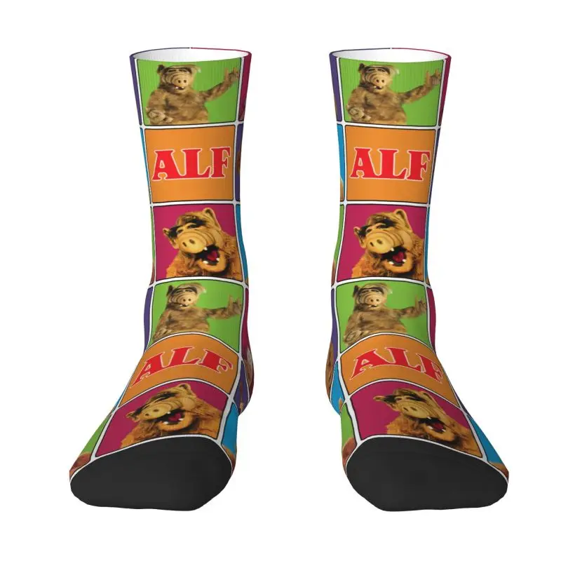 Custom Fun Mens Alien Life Form ALF Meme Collage Dress Socks Unisex Breathbale Warm 3D Printing Sci Fi TV Show Crew Socks