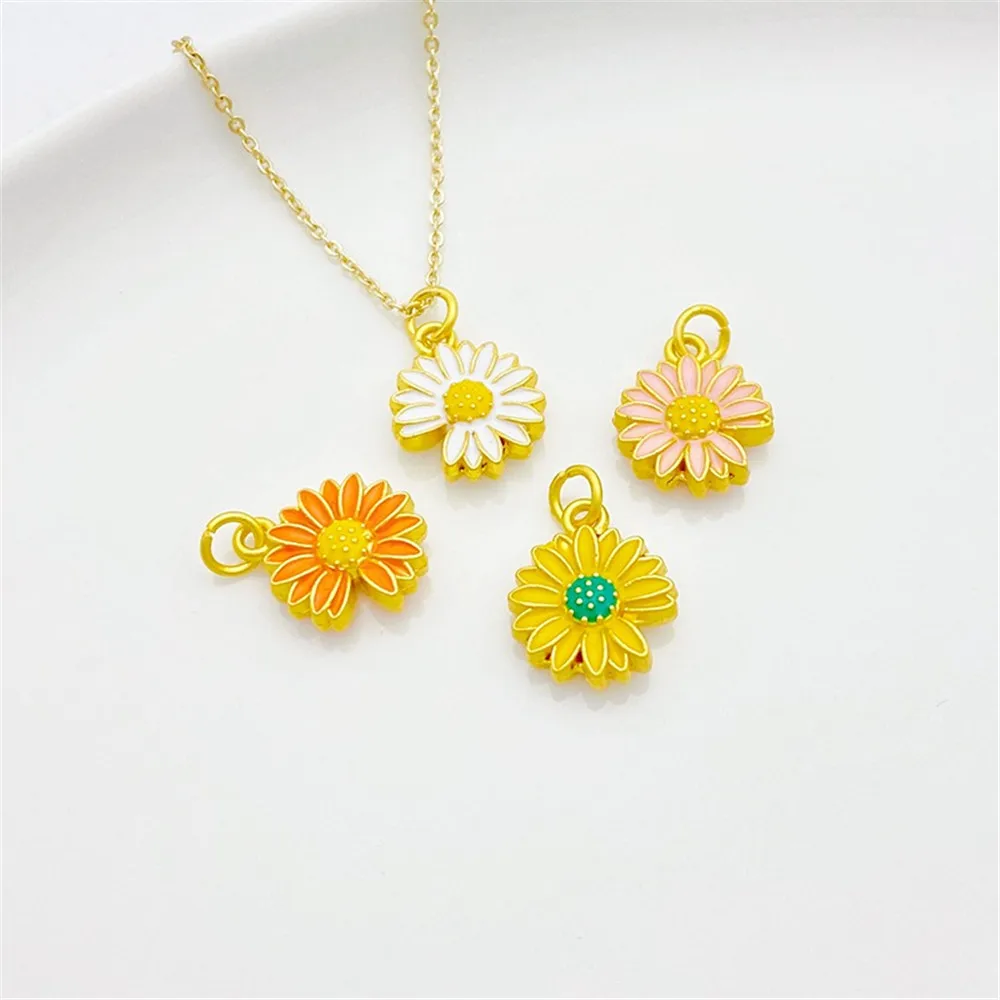 

Ancient Gold Drip Oil Little Daisy Pink White Pendant Handmade DIY Bracelet Necklace Jewelry Accessories L552