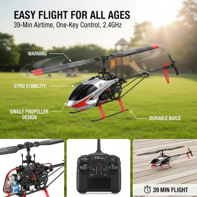 Remote Control Aircraft 10 Inch For Backyard Indoor Park, 4-Channel Gyro Stabilization 39-Minute Battery Life Altitude Hold Single Propeller 2.4GHz Wireless Beginner Toy For Kids Age 8+ view 8