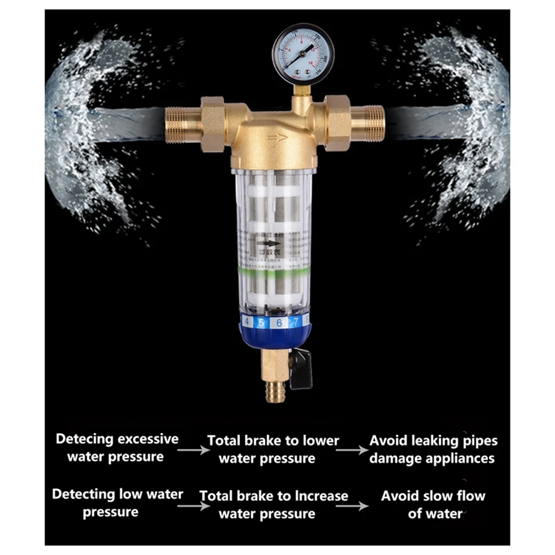 Pre Filter Purifier Whole House Spin Down Sediment Water Filter Central Prefilter System Backwash Stainless Steel Mesh