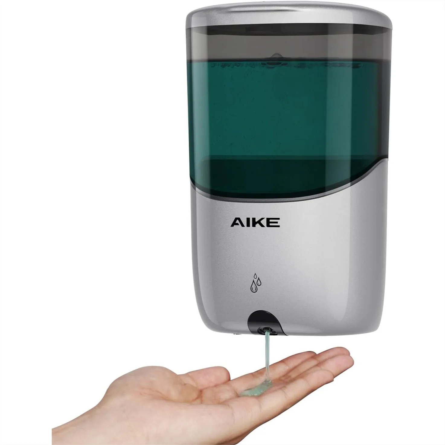 

Liquid Automatic Wall Mount Soap Dispenser, Battery Operated with Adjustable 5-Level Dispense, Silver