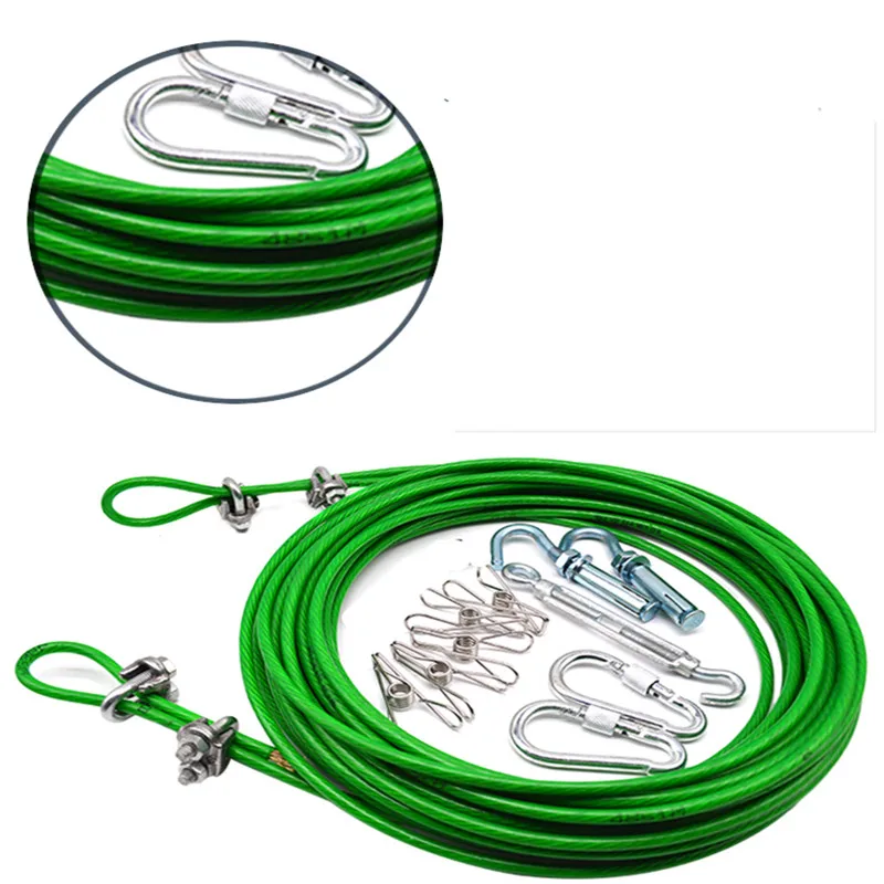 Alambre de acero de 3m a 20m, Cable Flexible recubierto de PVC verde, acero inoxidable para tendedero, invernadero, cobertizo de estante de uva, 4mm