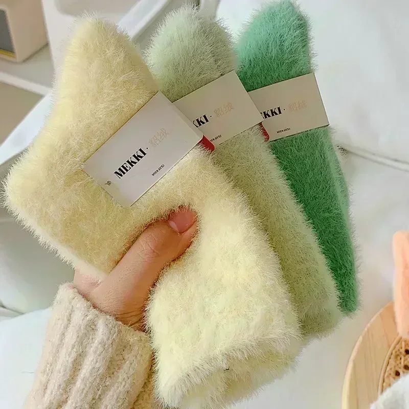 5/3/1Pairs Solid Cozy Hairy Mink Velvet Socks Women Autumn Winter Hosiery Thicken Warm Sleep Bed Floor Home Fluffy Kawaii Sock