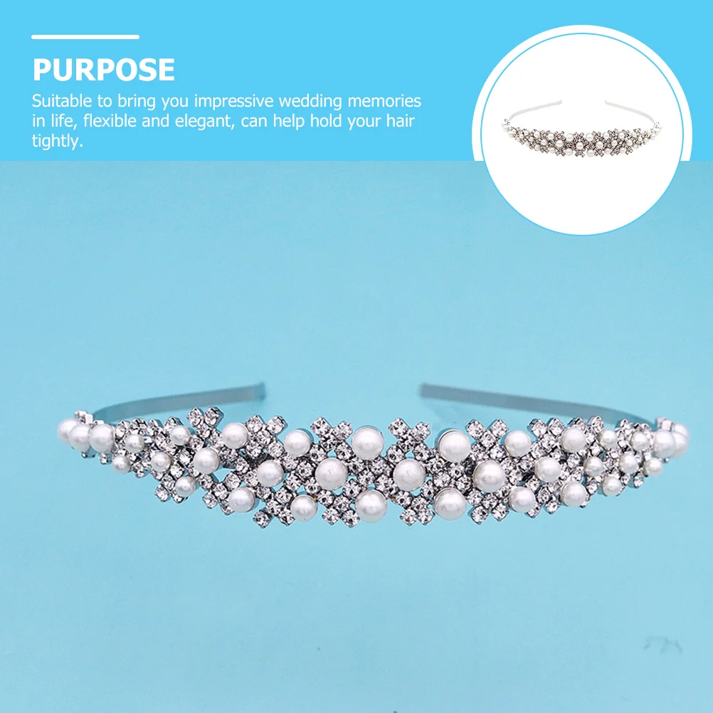 

Wedding Rhinestone Pearl Headband Flexible Elegant Bridal Hair Accessories Silver Metal Headband Bride Hair Hoops Women
