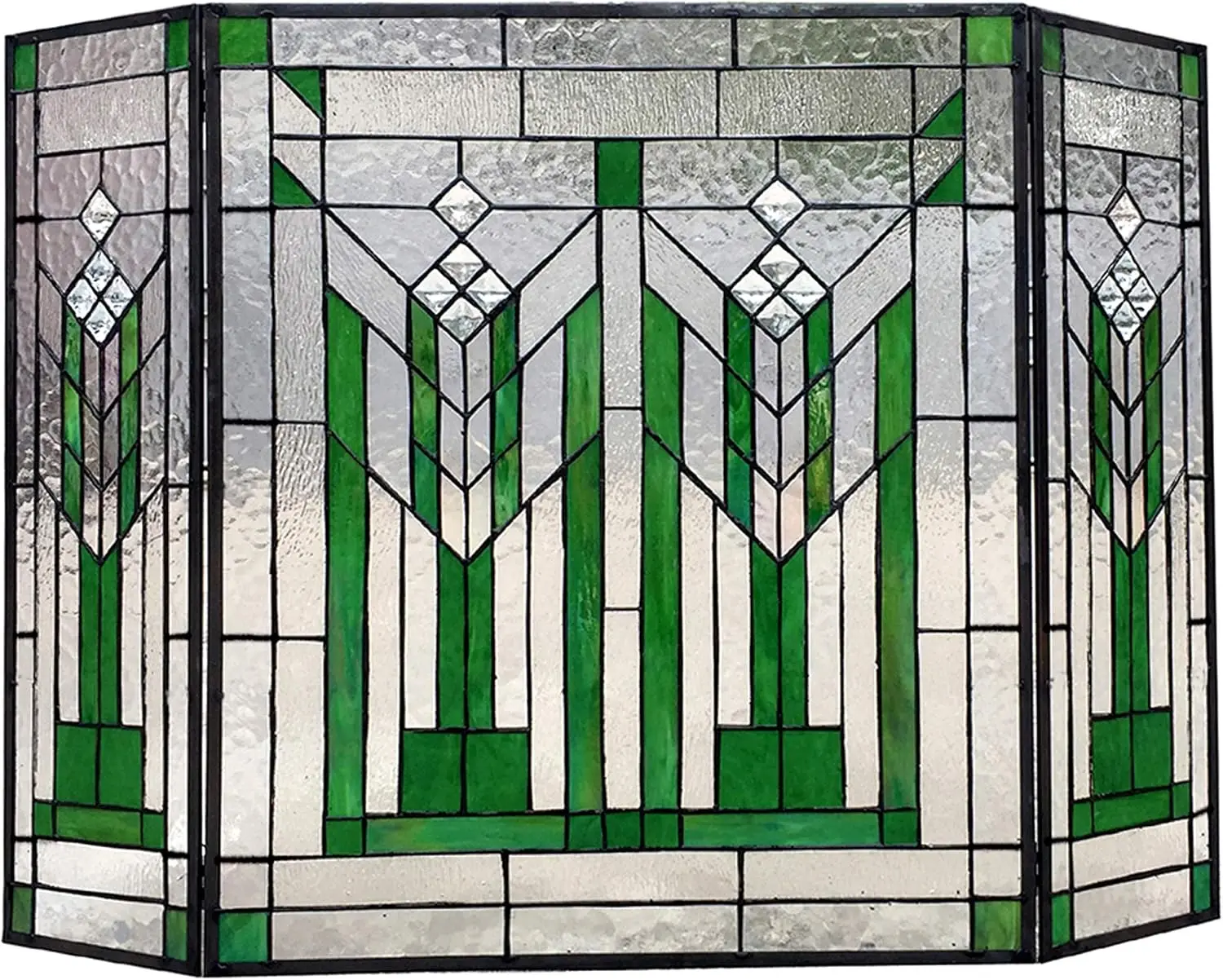 Tiffany-Glass 3pcs Folding Mission Fireplace Screen 38 Wide
