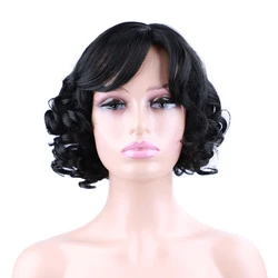 Short Curly Synthetic Wigs Afro Curly Hair Synthetic Curly Rubber Part Wigs for Women Black Curly Synthetic Middle Part Hair Wig