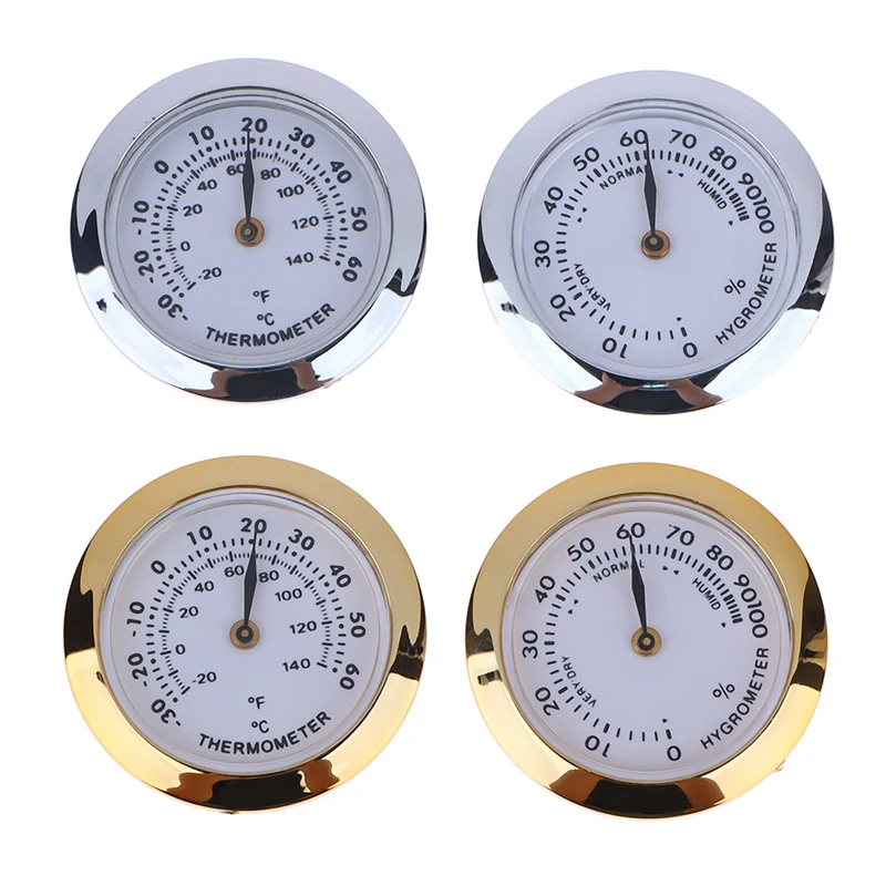 Hot Sale Cigar Box Juggling Moisture-proof Box Direct Pin Embedded 37mm Pointer Mini Gold Silver temperature gaugeHygrometer