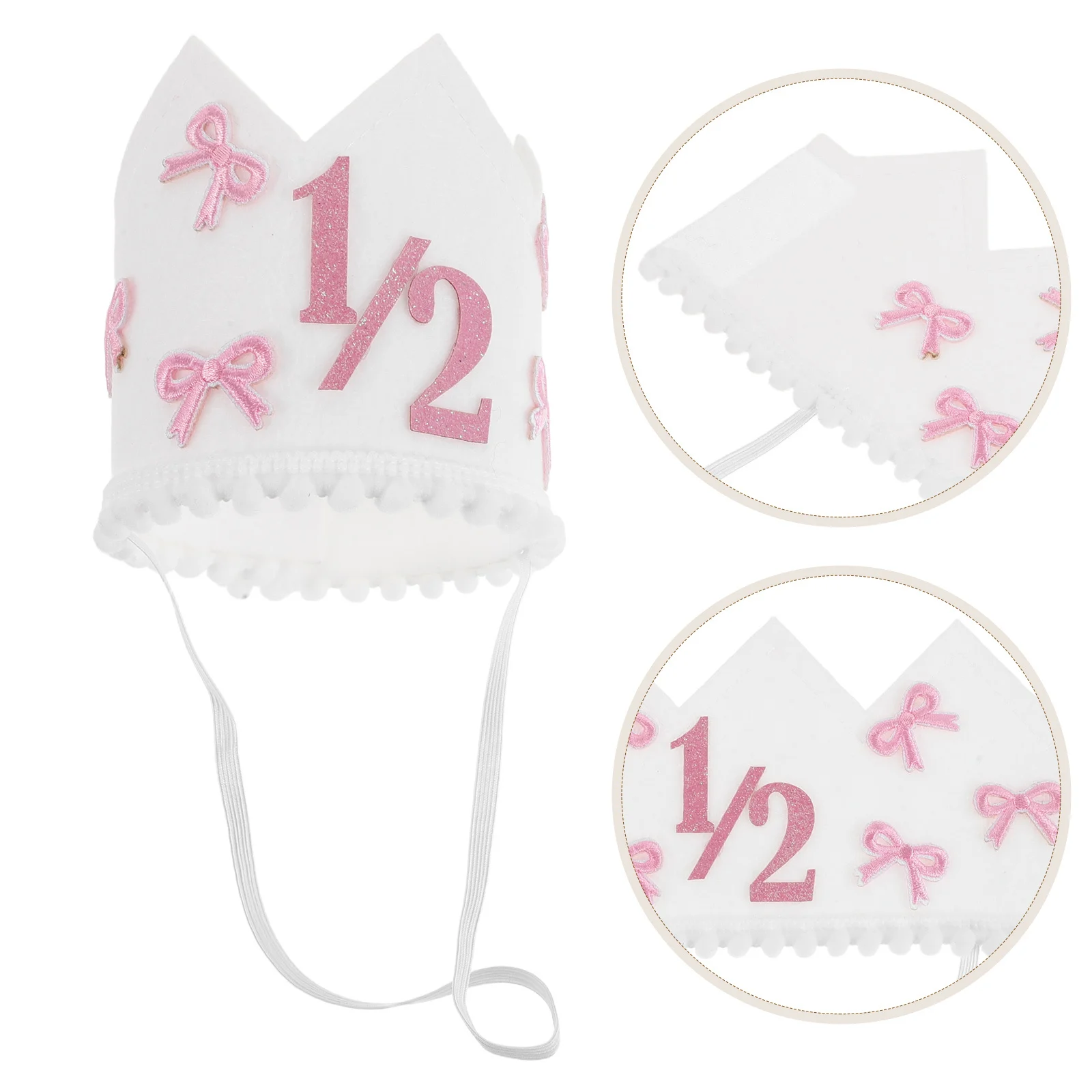 

Glitter Half Birthday Crown for Baby Girls Boys 6 Months Celebration Cute Bow Design Infant Birthday Hat Party Decoration