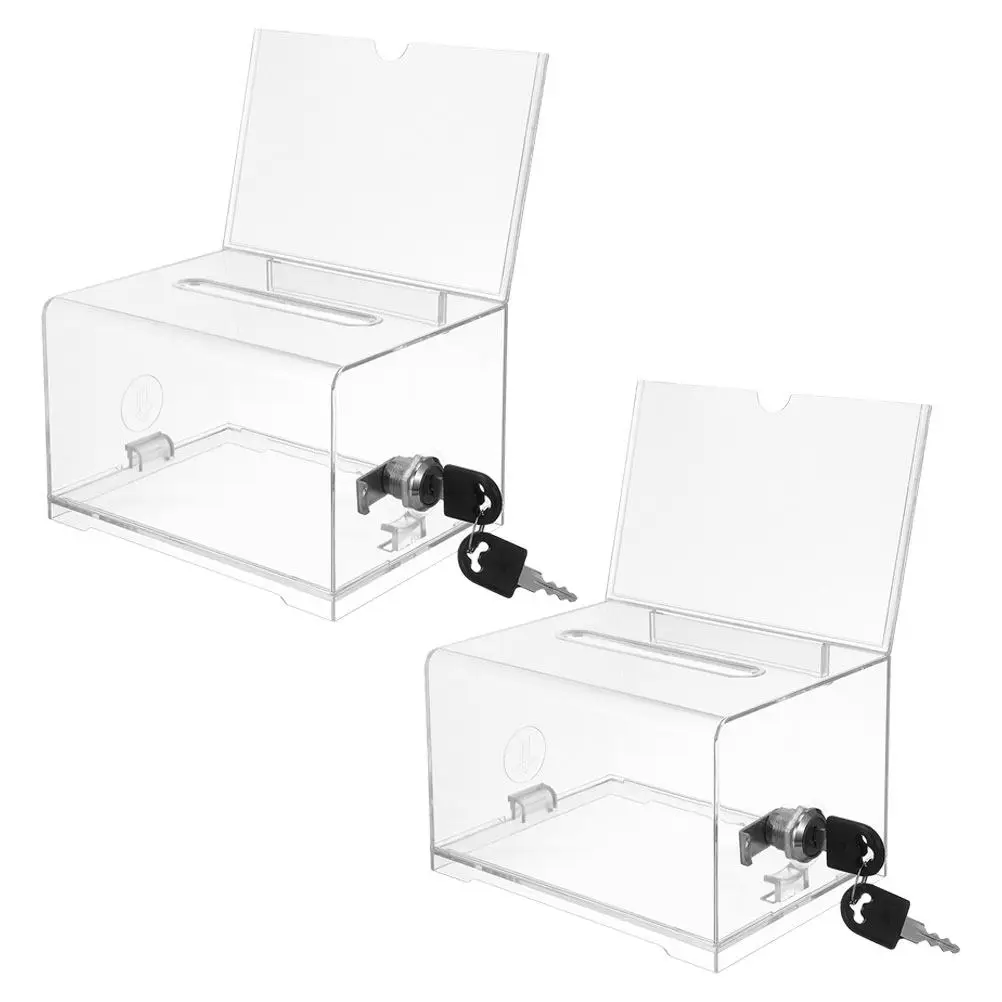 2Pcs Clear Acrylic Suggestion Box Business Card Holder Transparent Donation Ballot Box Multi Card Storage Case
