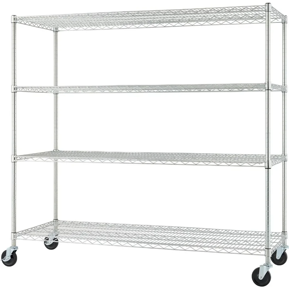 4-layer adjustable metal wire rack with wheels, suitable for kitchen organization, capacity 600 to 1800 pounds, 60 