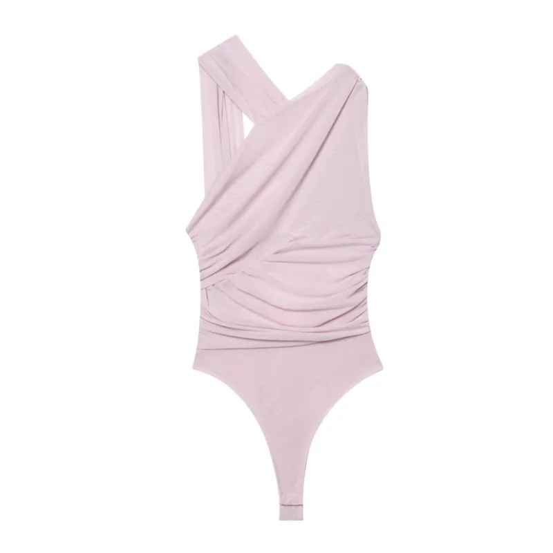 HipSeam-Body plisado para mujer, mono Sexy de tul con espalda descubierta y cuello Halter, monos con parte inferior tipo Tanga estilo playero