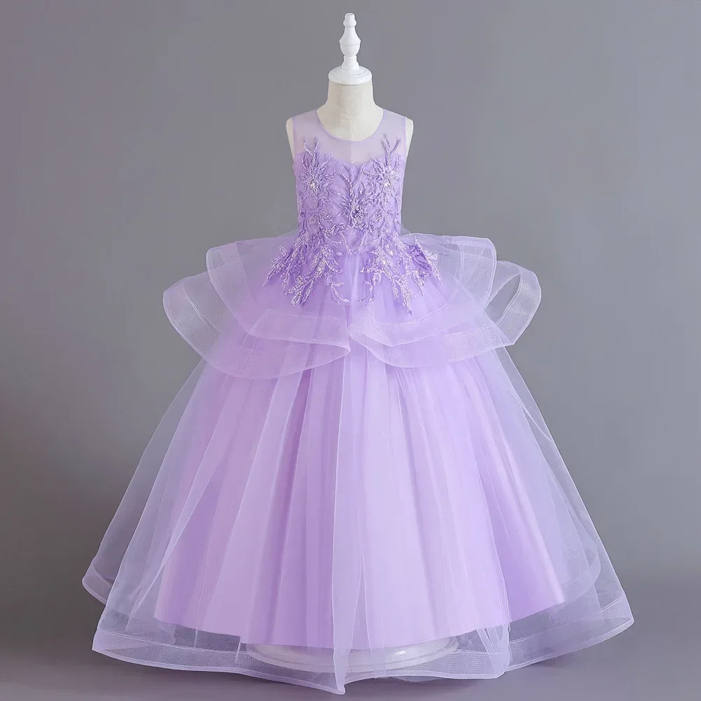 

8 10 12 14 15 16 Years Teens Girls Elegant Luxury Party Flower Princess Dress Child Wedding Ceremony Evening Long Lilac Clothes