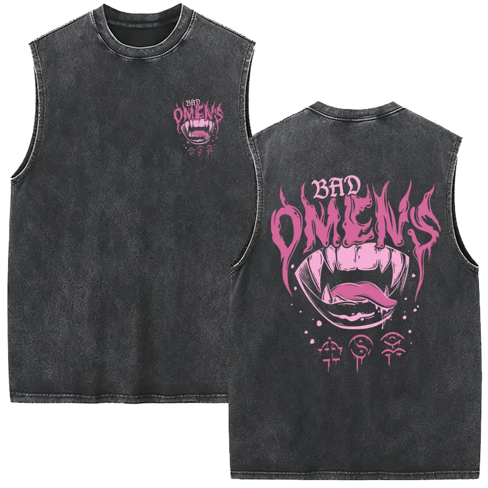Bad Omens Band Specter Spider Vintage Washed Tank Tops Men Women Rock Oversized Sleeveless Vest T Shirt Male Pure Cotton T-shirt