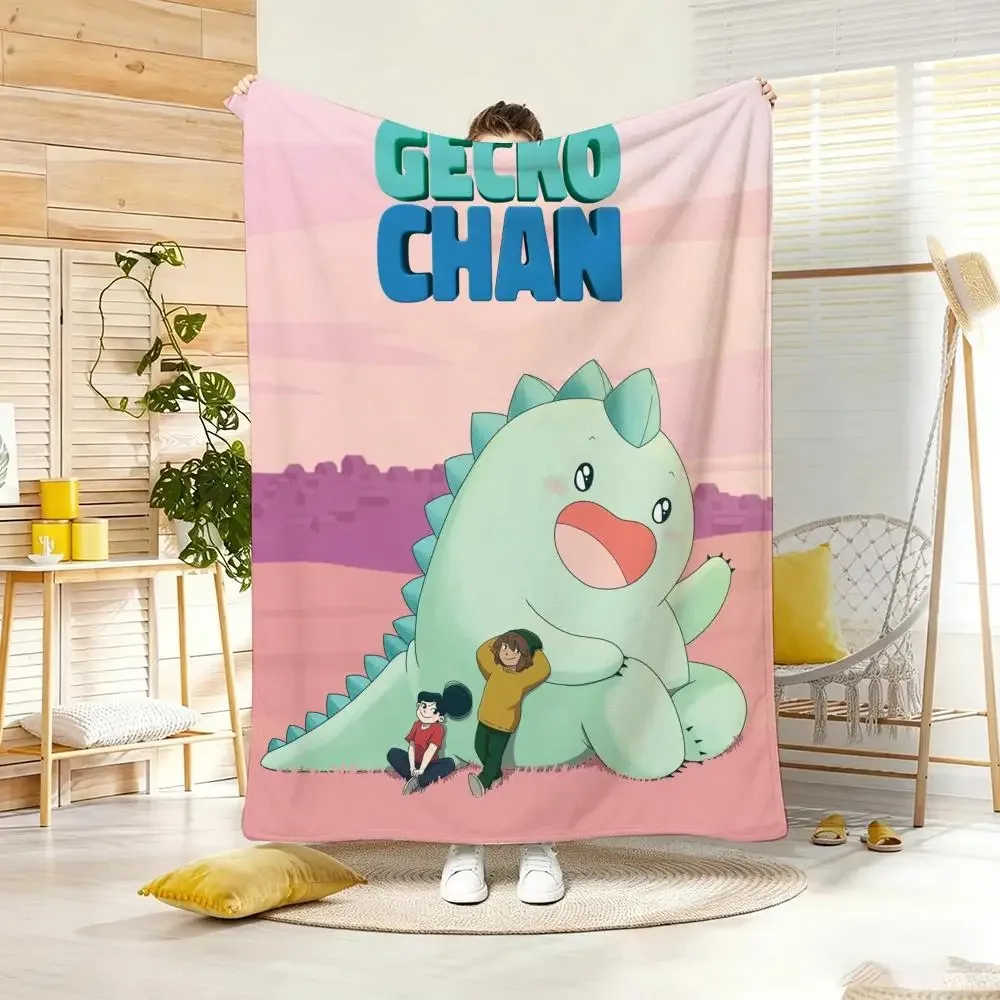 Kawaii Cartoon G-Gecko Chan Throw Lightweight  Flannel Blanket Soft Skin-friendly for Summer Cooling