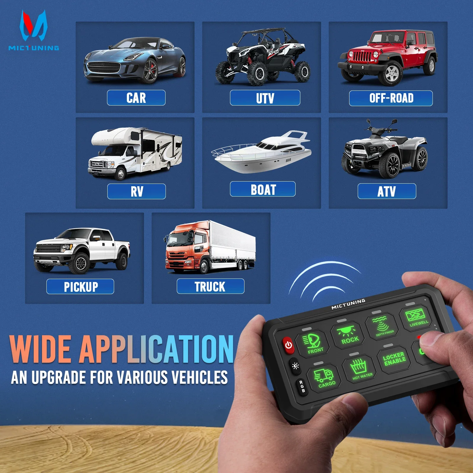 

MICTUNING RGB 8/12 Digits Cordless Panel Wireless Switch Control Suitable For RV Marine Car Truck Off-road IP65 Waterproof