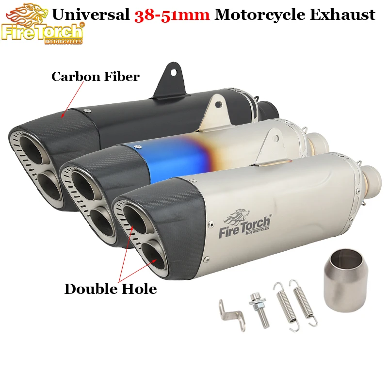 

Universal 51mm Motorcycle Exhaust Pipe Double Hole Carbon Fiber Muffer Modifed Escape System For 650MT MT07 Ninja 650 CBR500 R3