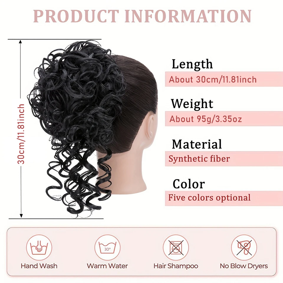 Synthetic Messy Bun Hair Piece 90g Elastic Drawstring Loose Wave Curly Hair Buns Hair Piece Extensions For Women Dark Brown