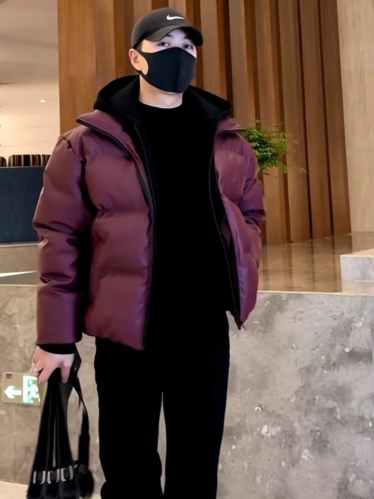 

Men's Thiened Hooded Cotton Jaet Fake Two-Piece Warm Versatile Winter New Sle Casual Long Sve Zipper Pure Color