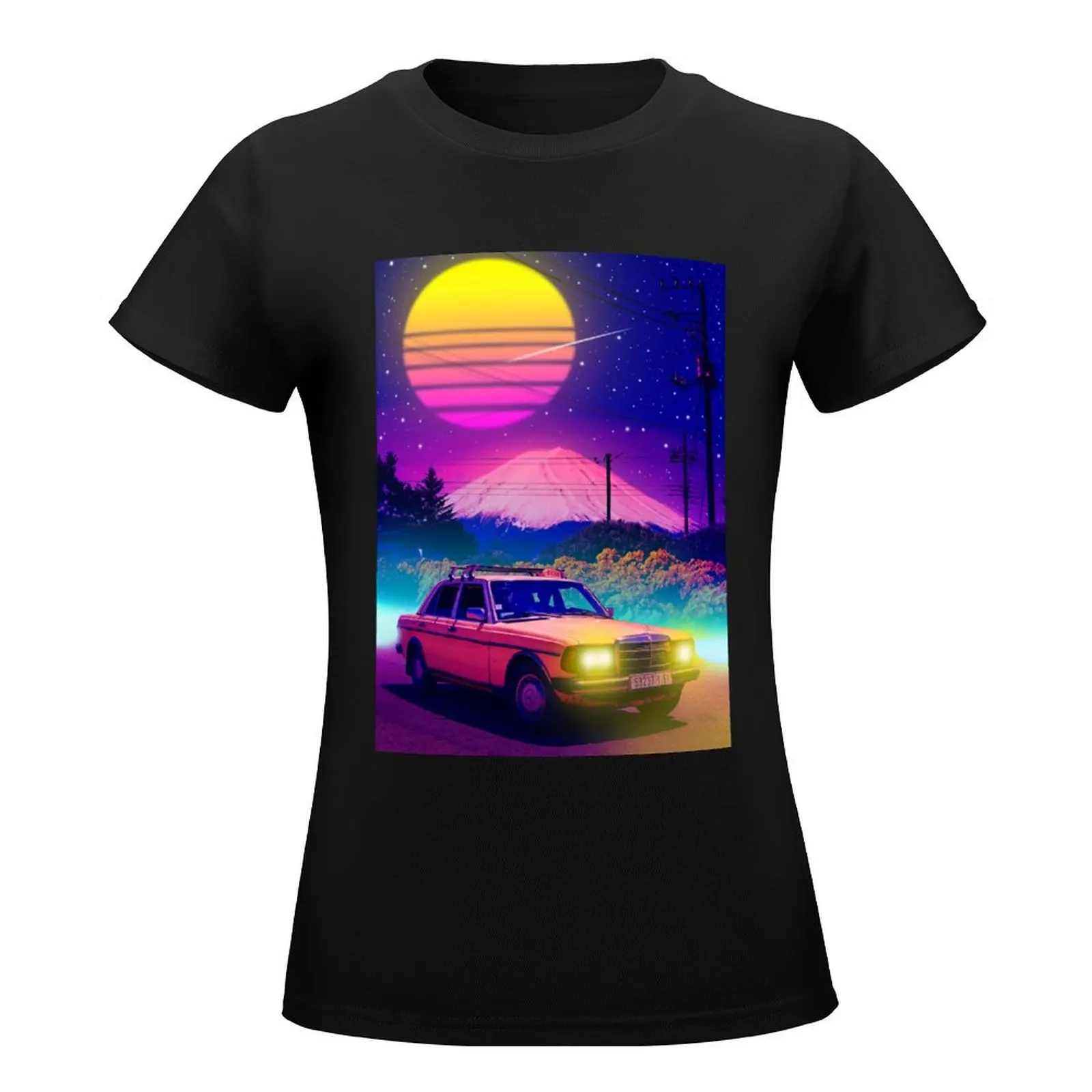 fuji mountain view car T-Shirt plus size tops Female clothing aesthetic clothes vintage Women's tops