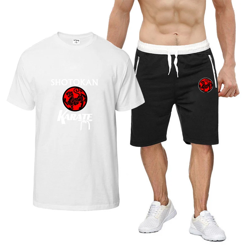 2024 Summer New Men's Shotokan Karate Logo Print Fashion Solid Color Crewneck Short Sleeve+Casual Joggers Sweatpants Cotton Sets