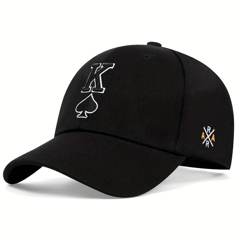 1piece Unisex Poker Spades K Embroidery Baseball Cap Outdoor Adjustable Sunscreen Leisure Hat Spring Autumn Travel Vacation