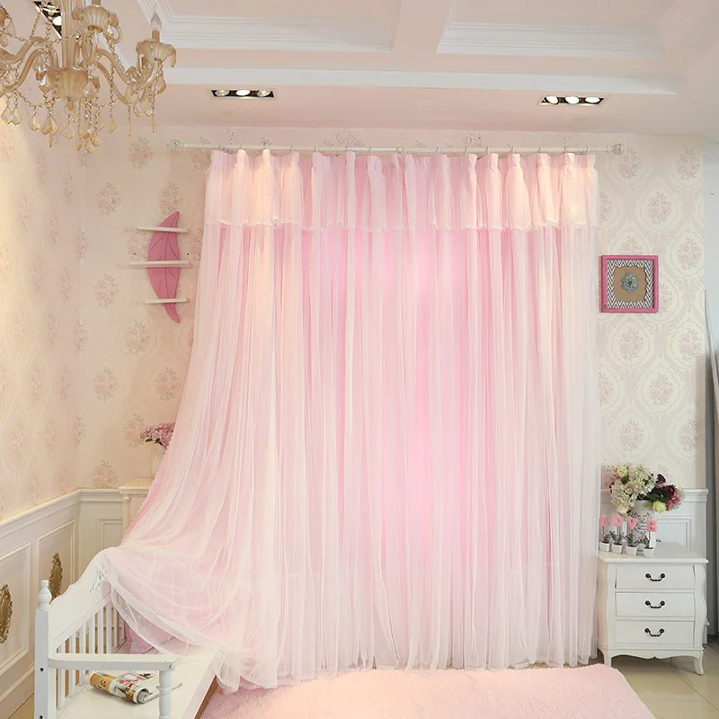 

Романтическая кружевная штора в стиле принцессы, однотонная, в корейском эстетическом стиле, двухслойная, уютный декор для дома, для спальни и гостиной