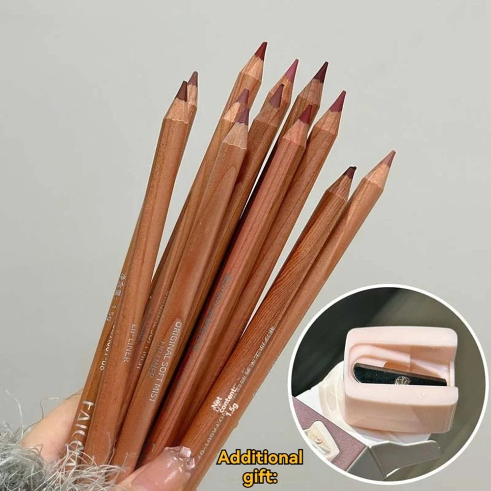 Rossetti a matita per labbra marrone nudo opaco 12 colori Kit per contorno labbra Strumento per trucco lucidalabbra rosso velluto sexy non appiccicoso impermeabile