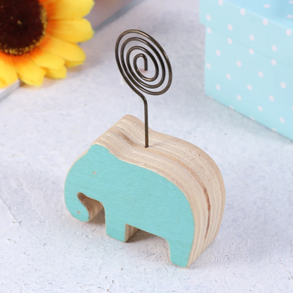 Office Decor Photo Stand Clip Desk Cartoon Animal Wood Beige Wooden Paper Holder