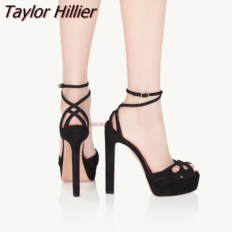 New Summer Water Platform Open-Toed Sandals Women\'S Gold Fashion Thick Heel Cross Buckle Strap Sandals Simple Sexy All-Match 46