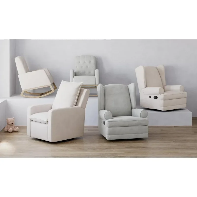 HOME.Serenity Wingback Glider with USB Charging Port (Ivory Boucle) - Reclining Nursery Rocking Chair with 360° Swivel Base