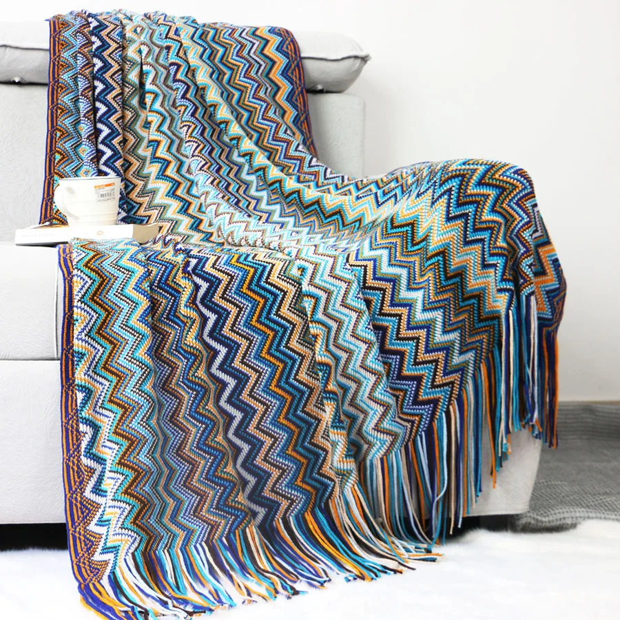 Bobo Knitted Blanket 130x170cm 130x220cm Bedspread Cover Shawl Tassel Macrame Striped Bohemian Blanket Sofa Throw