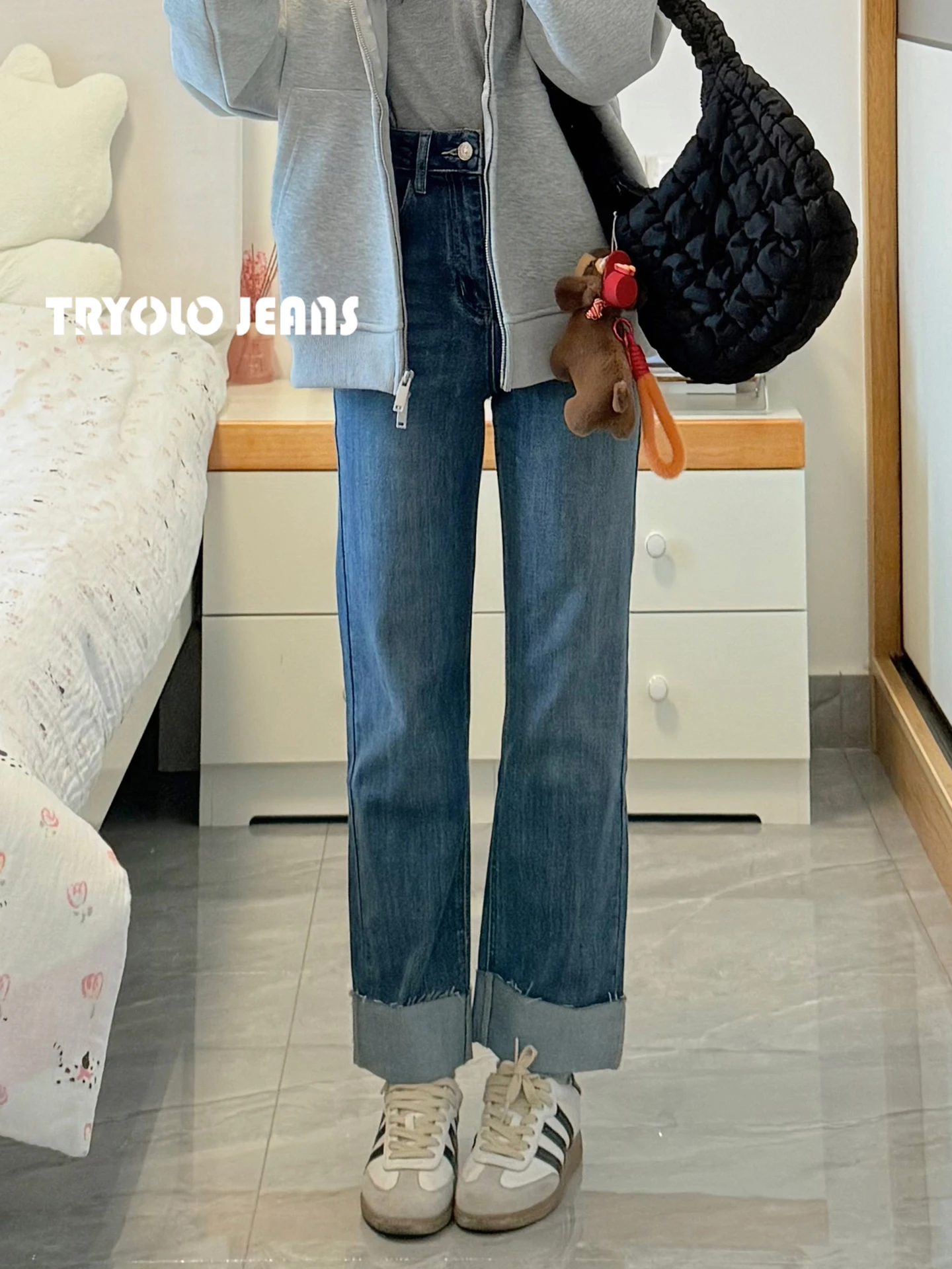 

Женские джинсы с высокой талией, утягивающие, свободного прямого кроя, с эластичными манжетами, модель Tryolo Snow Plowing God Pants