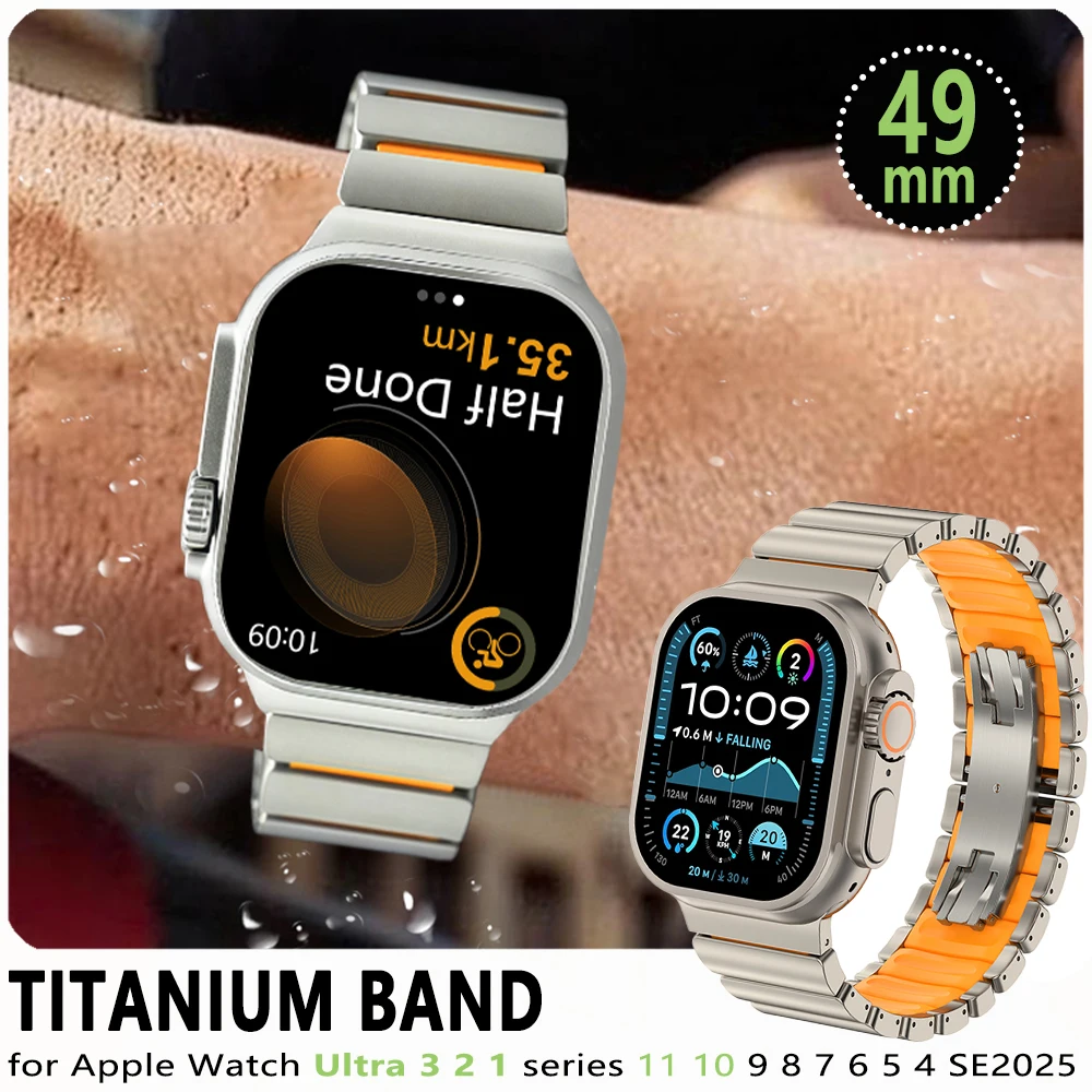 

Титановый резиновый ремешок для Apple Watch Ultra 3 2 49 мм серии 11 10 46 мм Ремешки с пряжкой-бабочкой для Iwatch 9 8 7 6 5 4 44 мм 45 мм
