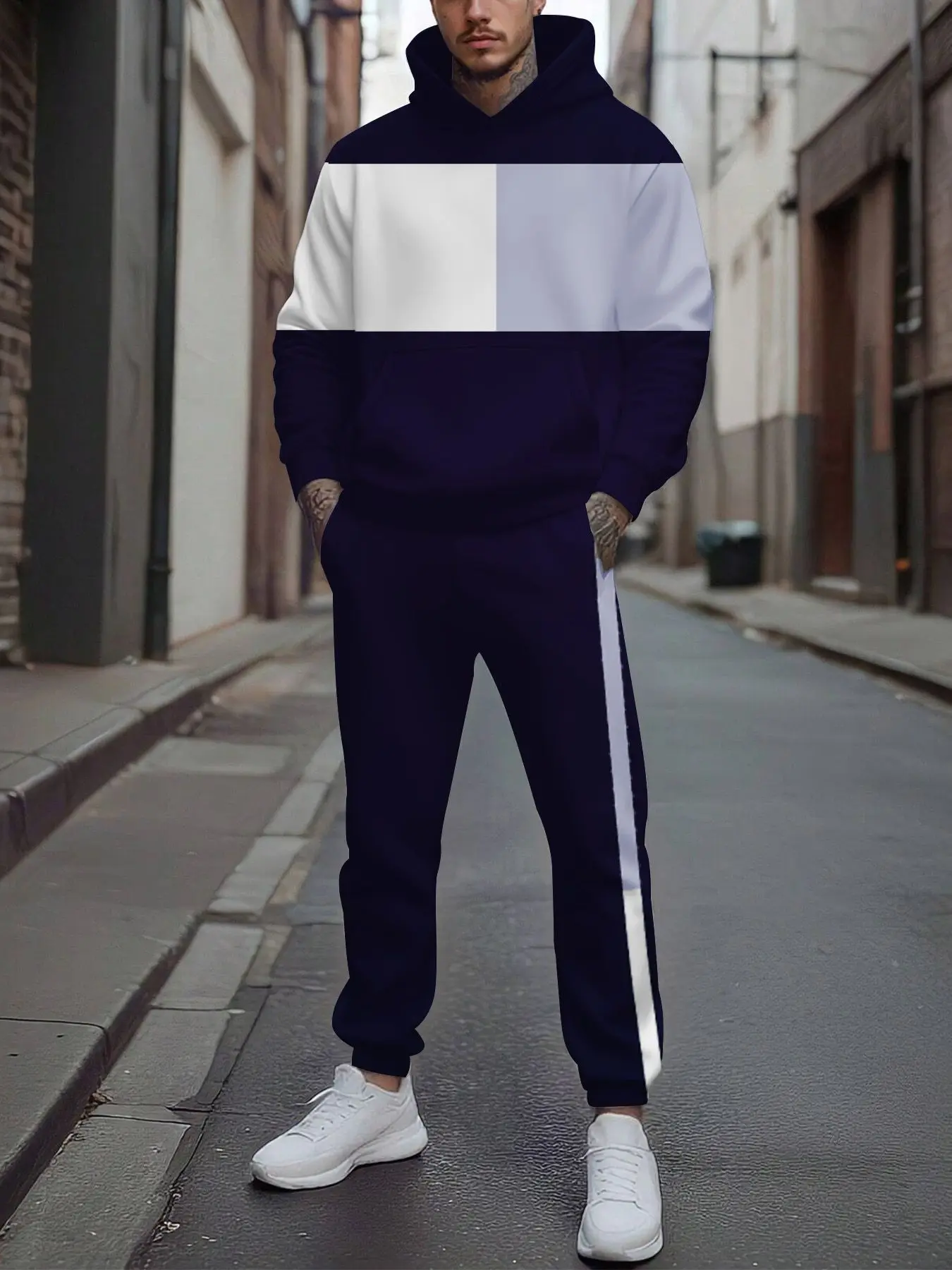 Conjunto de 2 piezas, conjunto deportivo de manga larga y pantalones largos a la moda para hombres europeos y americanos