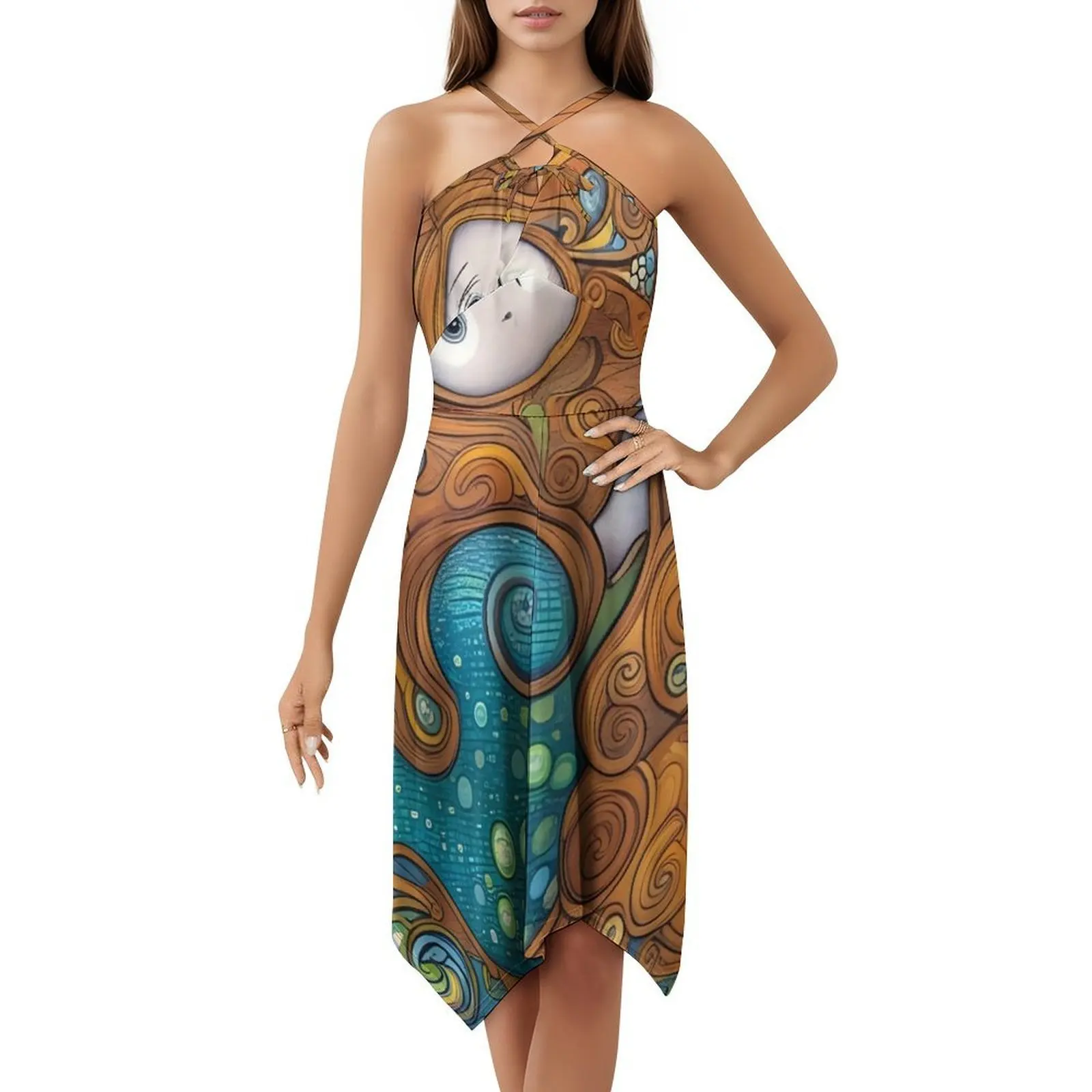 فستان حورية البحر بوهيمي بدون أكمام متعدد الطباعة لقضاء العطلات على الشاطئ فستان حورية البحر ملابس نسائية شعبية #5