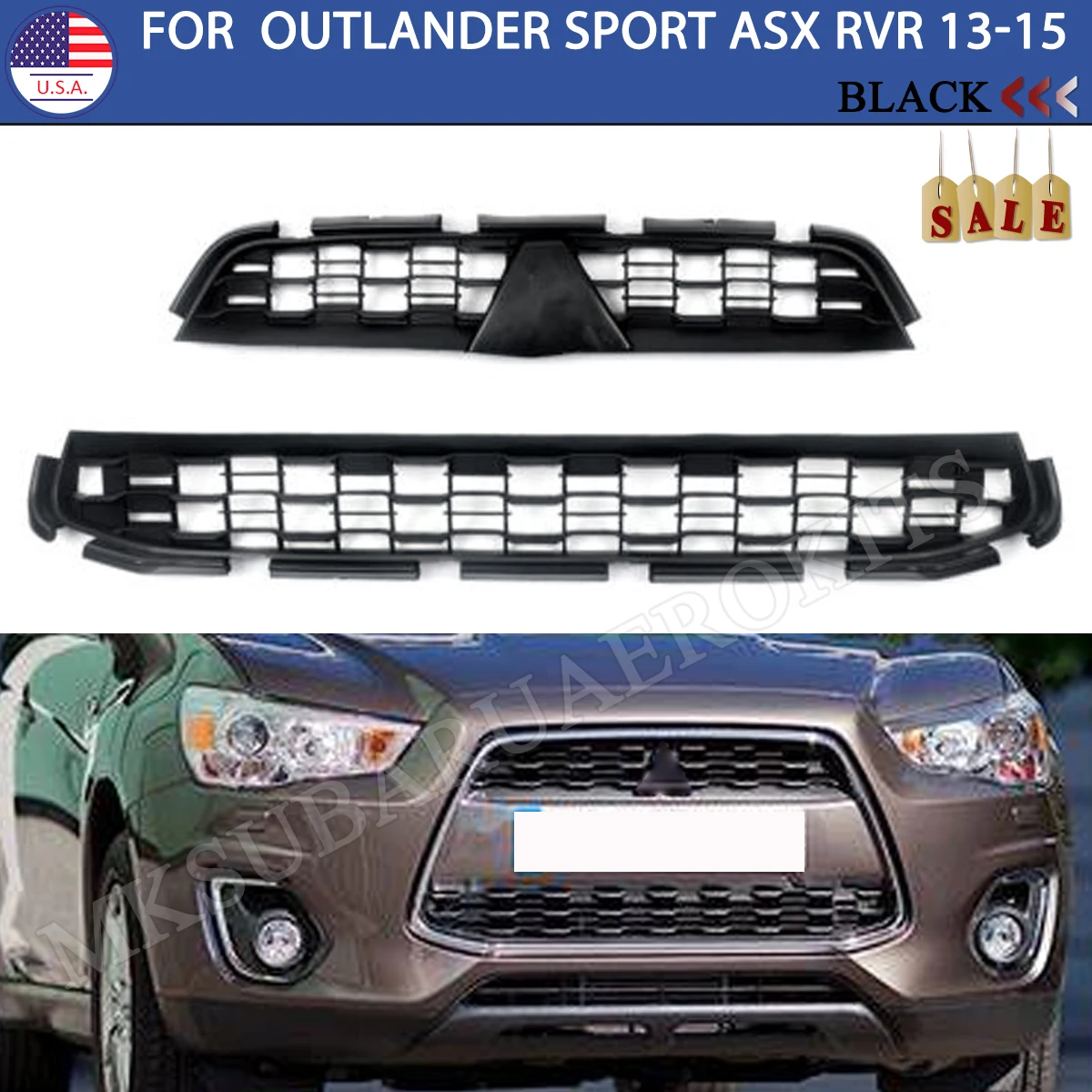

Передний бампер, верхняя и нижняя сетчатая решетка для Mitsubishi Outlander Sport 2013-2015