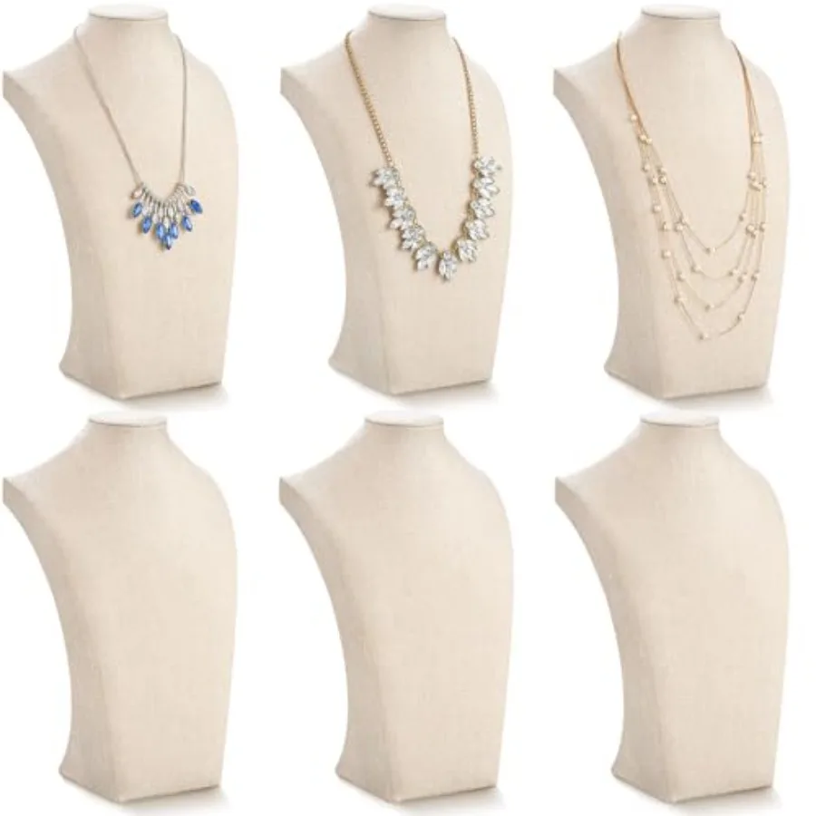 

6 Pcs Linen Necklace Display Bust Jewelry Holder Necklace Retail Mannequin Display Stand for Jewelry Selling Vendors Shows 13.4