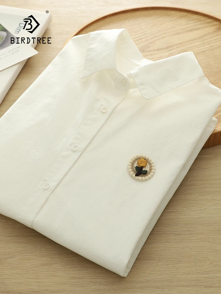 

New 2025 Autumn Cotton Long Sleeve Shirt, Women Turn-down Collar Embroidery, Mori Girl Commute Versatile Loose Blouse T57851CC
