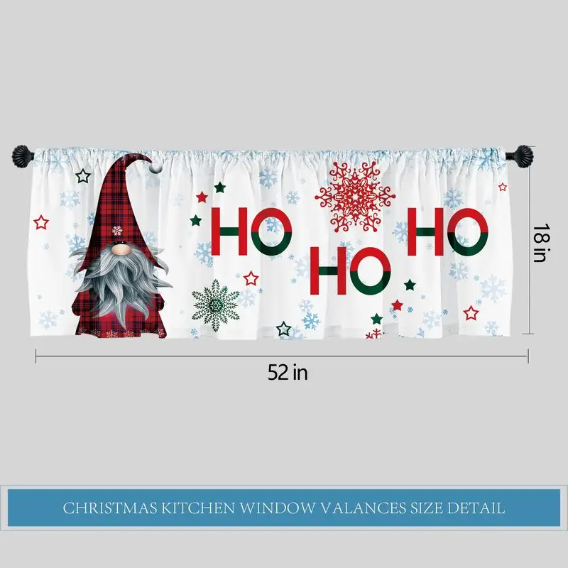 VIKAMA White Plaid Gnome Jolly Laugh Snowflake Star Xmas Short Window Curtain Funny Cute Winter Festive Home Decor Vibrant Art