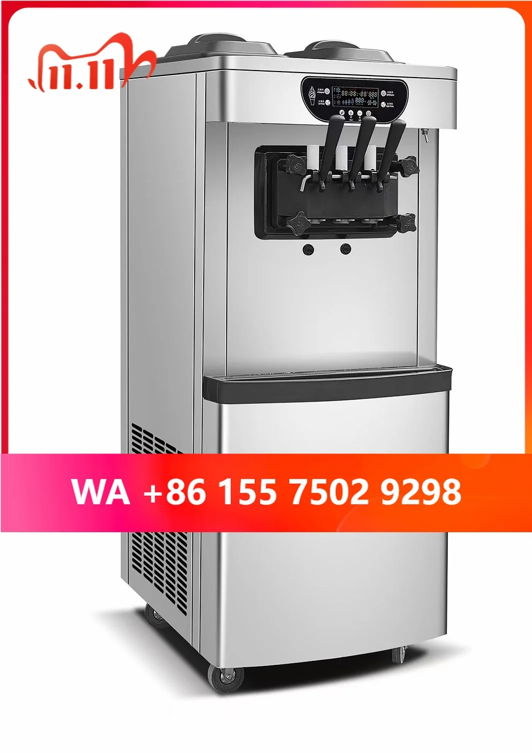 Commercial Automatic Three Flaor Soft Sere I Cream hine, 30-35 L/H Stainless Steel I Cream Maker